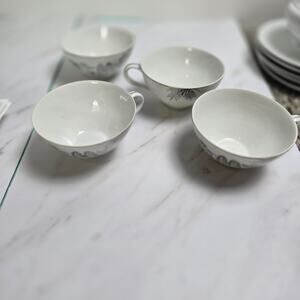 Vintage Meiyo China Nippon 1940s Silver Lithopane set of 4 tea cups sugar bowl
